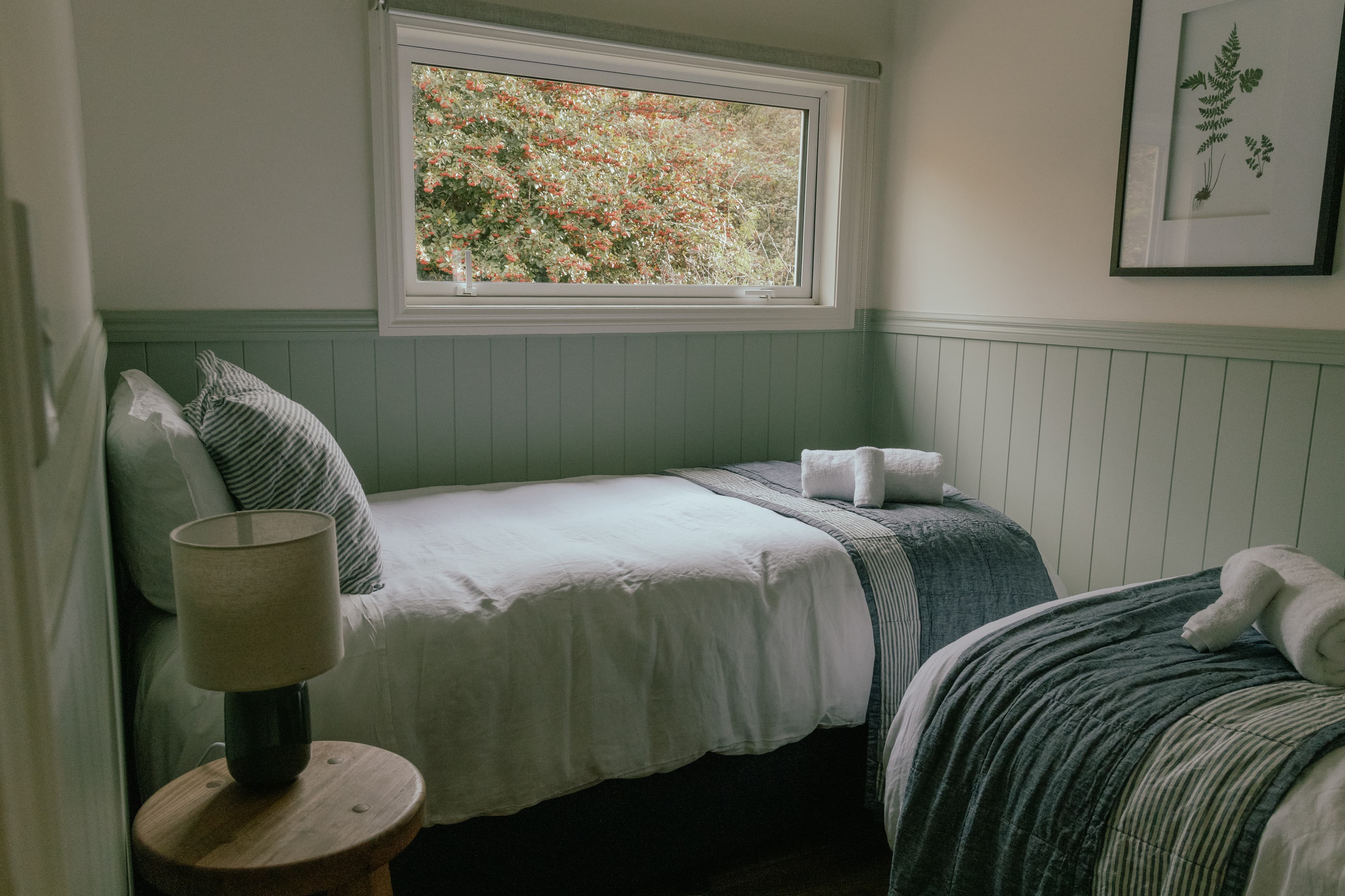 Two bedroom farmstay cottage in Hawke’s Bay sleeping 4 with full kitchen and fireplace